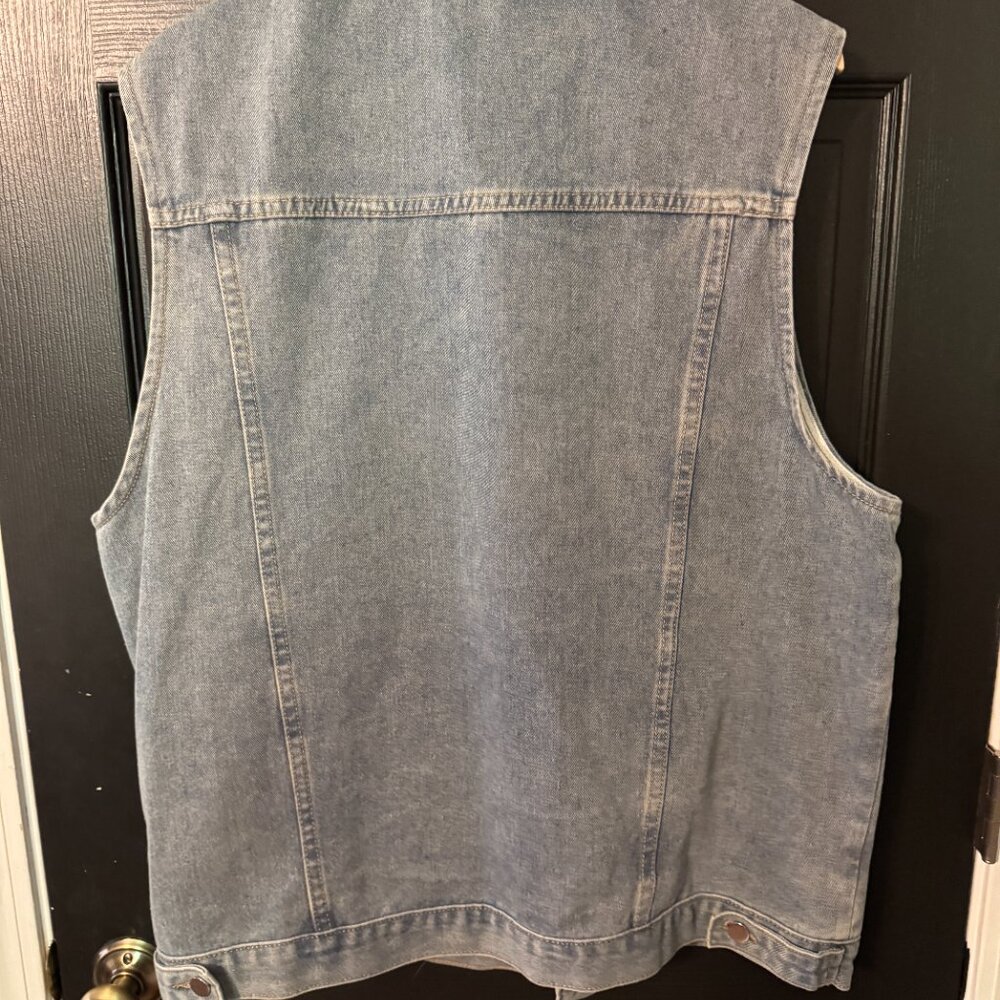 Womens Mens Denim Vest Oversized Blue Button Down Medium - Picture 4 of 4